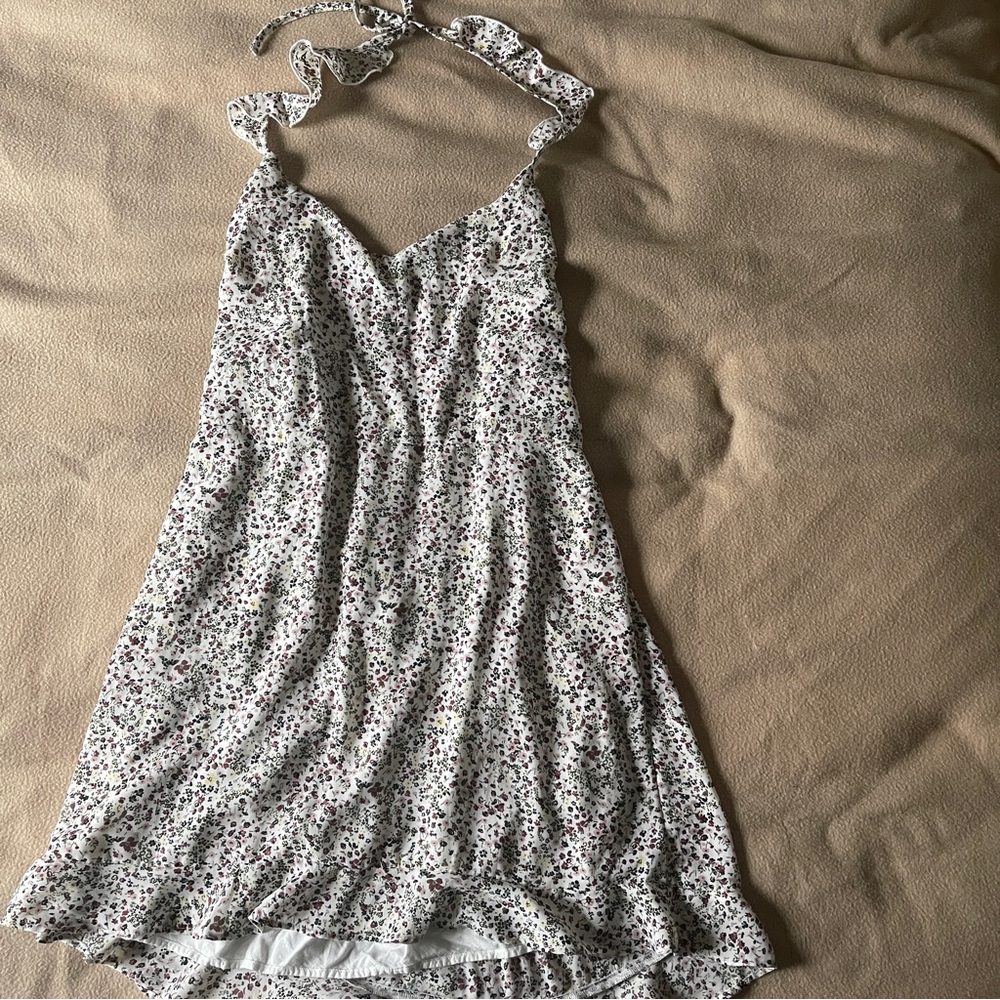 floral halter neck mini dress